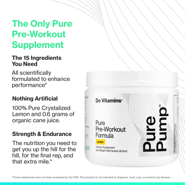 Do Vitamins - Purepump Lemon - Natural Preworkout Supplement, Clean Preworkout for Men and Women, Boost Energy and Nitric Oxide, Powder, Paleo, Keto, Vegan, Non-Gmo (30 Servings)