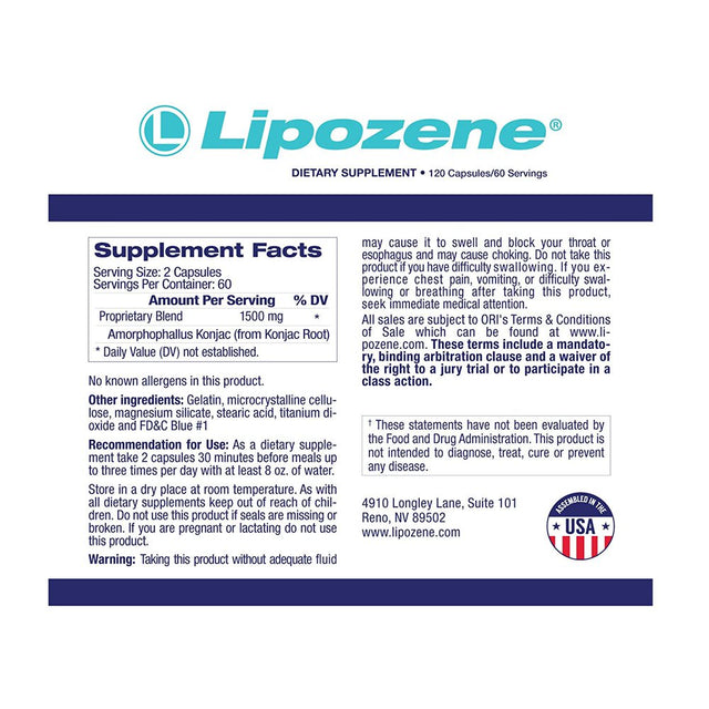 Lipozene Mega Bottle Fat Burner & Appetite Suppressant Weight Loss Pills, Capsules, 120 Ct