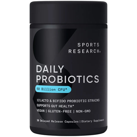 Sports Research Daily Probiotics with Prebiotics, Probiotic Blend with 60 Billion CFU at Expiration, Delayed Release, 30 Veggie Capsules