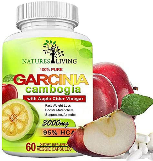 Garcinia Cambogia 95% HCA & Apple Cider Vinegar 3000Mg (Pack of 3) Herbal Weight Loss Supplement by Natures Living