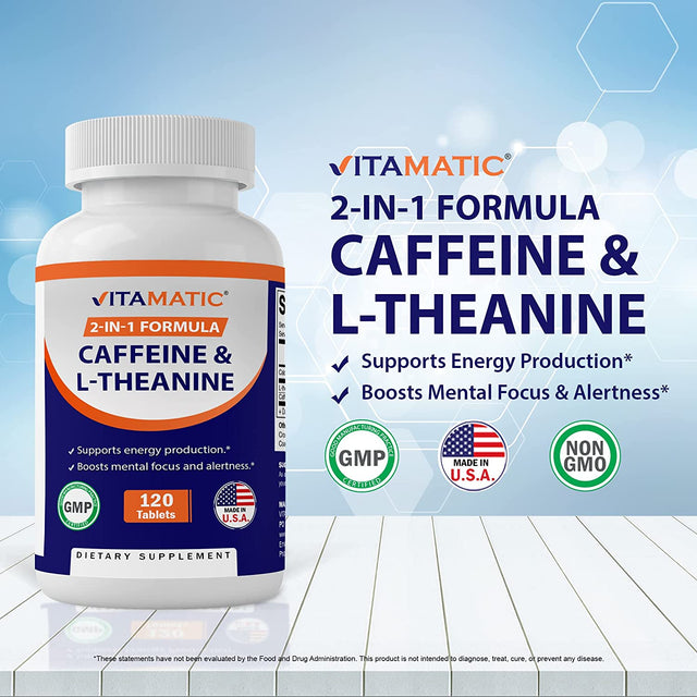 Vitamatic L-Theanine 200Mg with Caffeine 100Mg 120 Vegetarian Tablets - Nootropic Supplement for Focused Energy