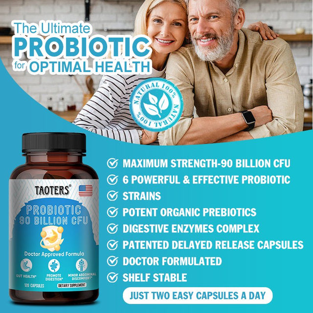 TAOTERS Daily Probiotic Supplement Capsules for Women and Men - Aids Digestion, Immunity, Gut Health