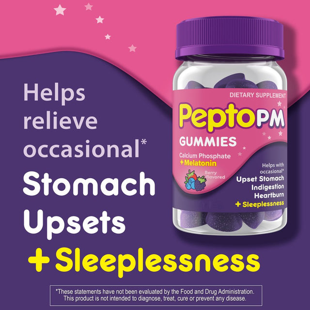 Pepto PM Gummies, Upset Stomach Relief with Sleep Support, Over-The-Counter Medicine, 24 Chewable