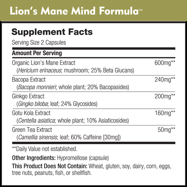 Lion’S Mane Mind Formula by Dailynutra - Nootropic Supplement for Cognitive Brain Health | Organic Mushroom Extract with Bacopa, Gingko, and Gota Kola (3-Pack)