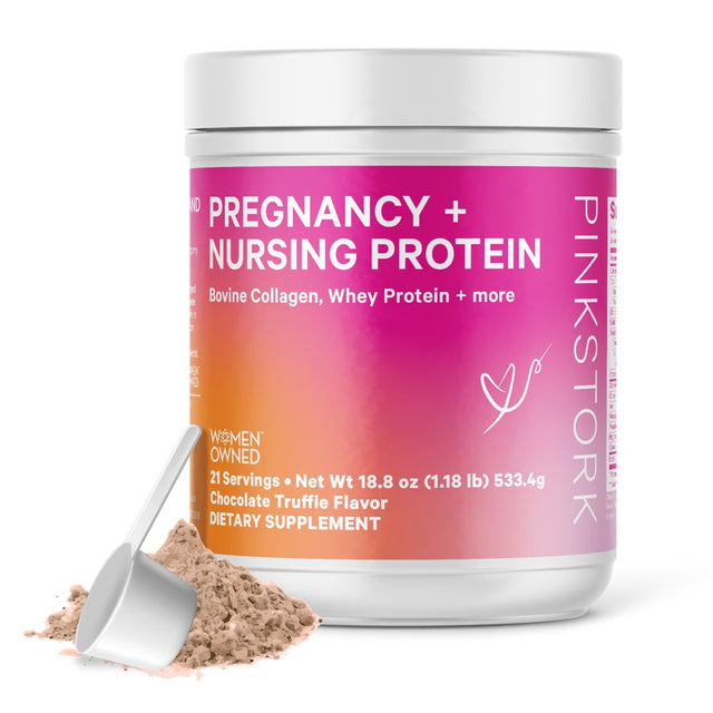 Pink Stork Pregnancy + Nursing Protein: Chocolate Protein Powder for Prenatal and Postnatal Support, Whey Protein with Collagen, 21 Servings