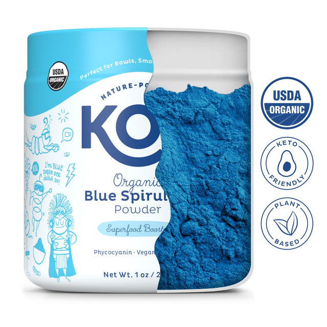 KOS Organic Blue Spirulina Powder - Vegan Superfood Booster, Gluten Free, Non GMO - 1 Oz, 28 Servings