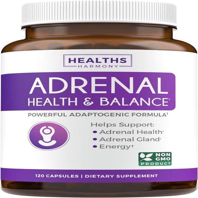 Healths Harmony Adrenal Support & Cortisol Manager (Non-Gmo) Adrenal Health with L-Tyrosine & Ashwagandha - Maintain Balanced Cortisol Levels & Stress Relief - Fatigue Supplement - 120 Capsules