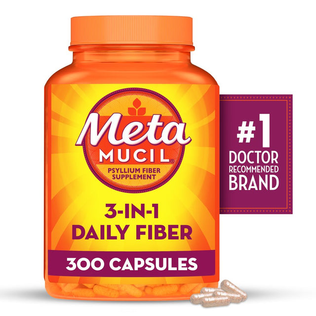 Metamucil Daily Fiber Supplement Capsules, Psyllium Husk Fiber for Digestive Health, 300 Ct