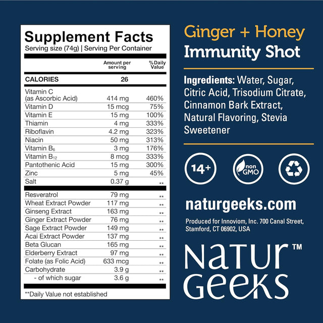 Immunity Support Shots with Ginger | Vitamins C, D, B6, B12 and Zinc | Liquid Immune Defense Infused with Natural Resveratrol and Spermidine | 6 Pack (2.5 Oz)