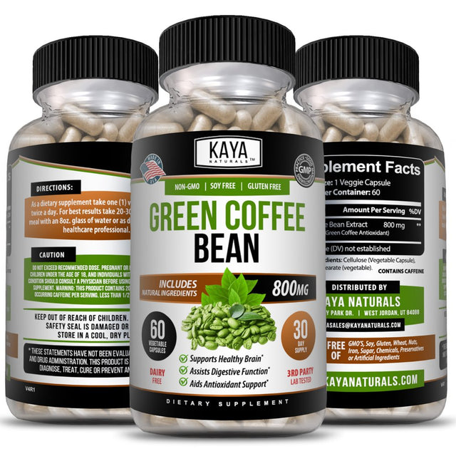 Kaya Naturals Green Coffee Bean 60Ct - Weight Management, Antioxidant, Blood Pressure Support- 800Mg