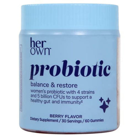 Her Own Probiotic & Prebiotic Gummy, Supports Digestive Health, Promotes Healthy Gut, Supports Immune Health, 5 Billion Cfus, Gluten and Soy Free, Vegan, 60 Gummies, 60 Servings