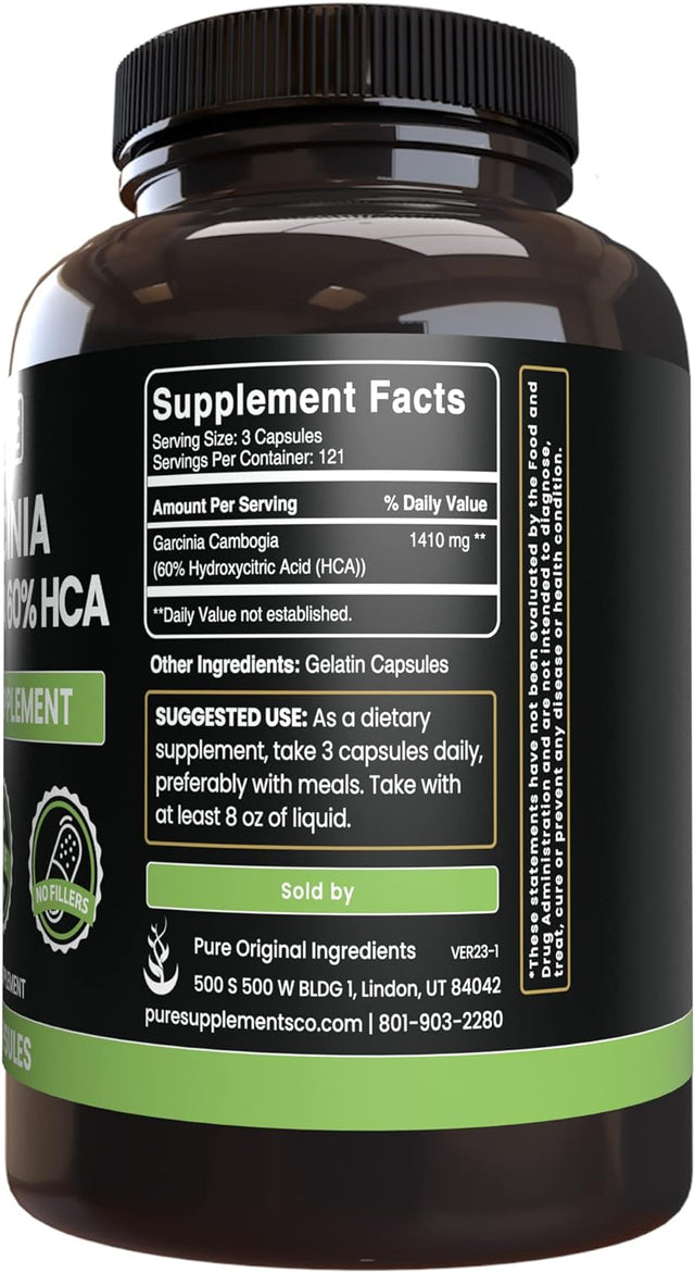 Pure Original Ingredients Garcinia Cambogia, No Magnesium or Rice Fillers, Always Pure, Lab Verified (365 Count)