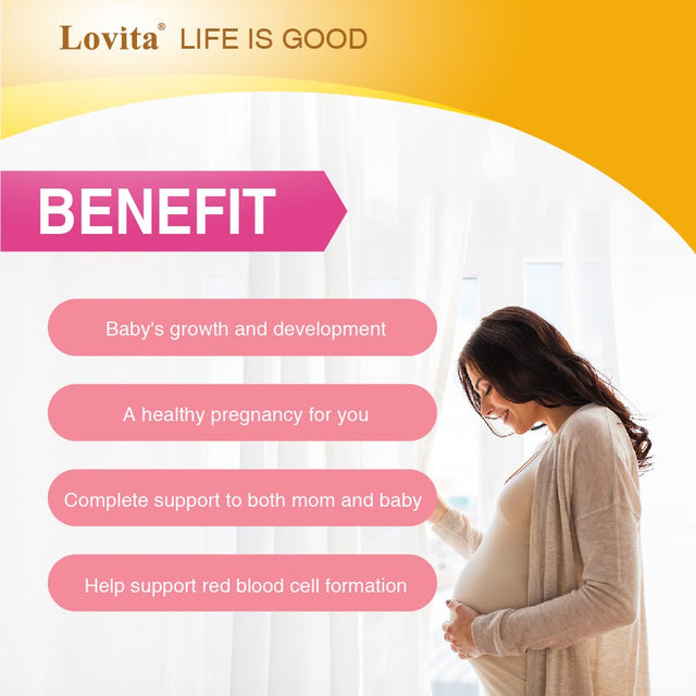 Lovita Prenatal Vitamin with Folic Acid 800Mcg, Iron 27Mg (Iron Bisglycinate) & Calcium, Prenatal Multivitamin to Support New Born Baby Development and Mom, 180 Vegetarian Tablets