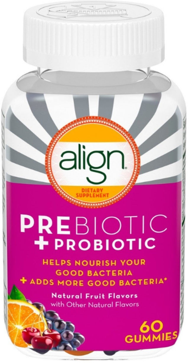 Align Prebiotic + Probiotic Supplement Gummies, Natural Fruit Flavors, 60 Ea (Pack of 3)