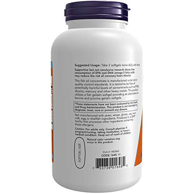 NOW Supplements, Omega-3 180 EPA / 120 DHA, Molecularly Distilled, Cardiovascular Support*, 200-Fish Gelatin Softgels