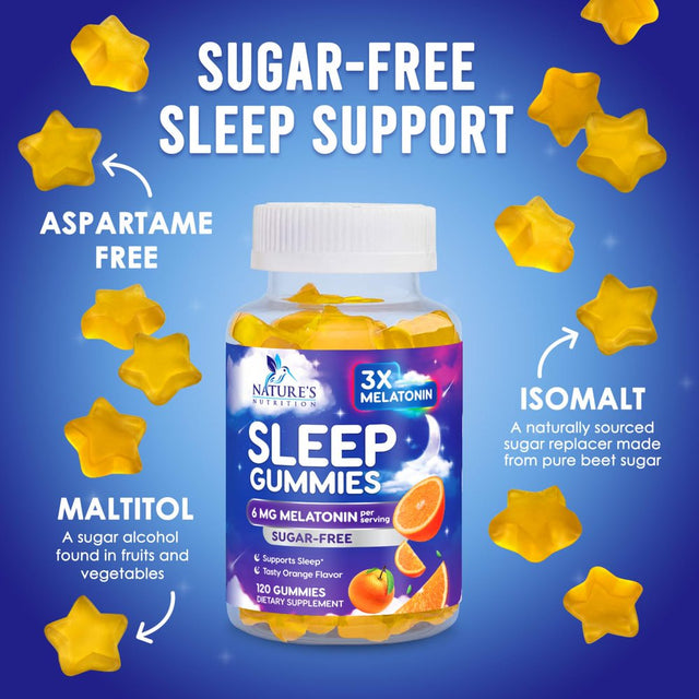 Sleep Melatonin Gummies for Adults Sugar Free - Natural Melatonin Sleep Gummy, Extra Strength Gummy Supplements, Sleep Support Vitamin Supplement, Vegan, Gelatin Free, Non-Gmo, 6Mg, 120 Sleep Gummies