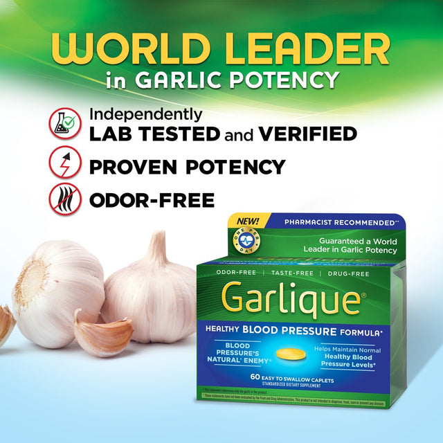 Garlique Healthy Blood Pressure Supplement, Odor Free Garlic, 1800 Mcg Allicin, 60 Ct