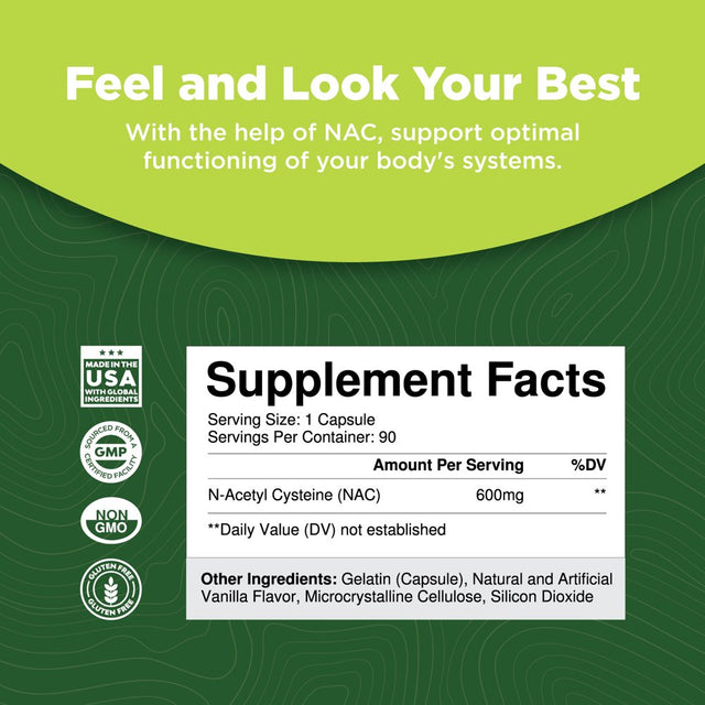 NAC Pills 600Mg per Serving with Vanilla - High Absorption Non Smelly N-Acetyl Cysteine NAC Supplement Capsules Nature'S Craft - Glutathione Precursor for Lung Health Immune Boost and Liver Support