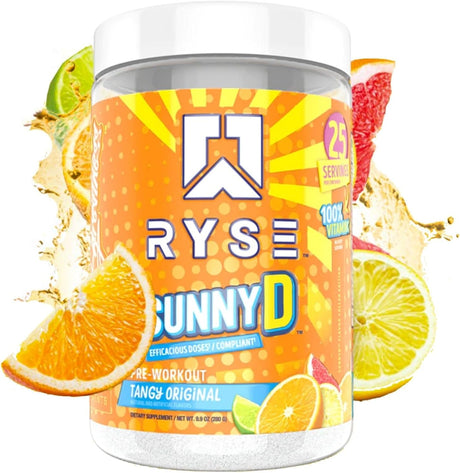 Ryse Project Blackout Pre Workout | Pump, Energy, Strength | Caffeine, Vitacholine, Nitrates, and Theobromine | 25 Servings (Sunny D Tangy Original)