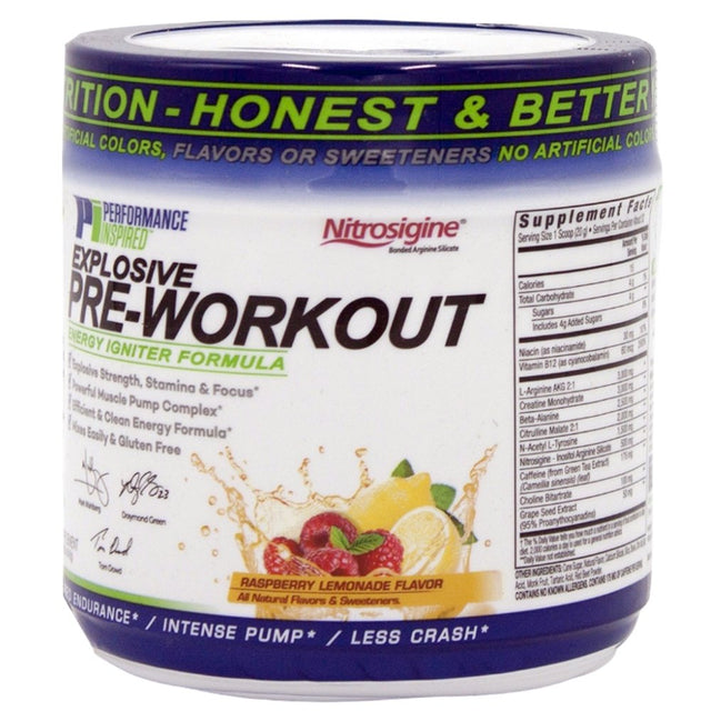 Performance Inspired Nutrition - Pre-Workout Powder - Citrulline - Nitrosigine - Green Tea - Arginine - Raspberry Lemonade - 32 Servings