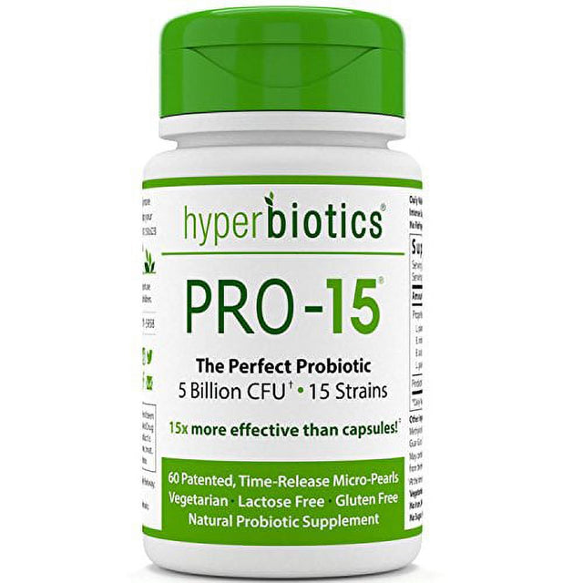 Hyperbiotics PRO-15 Probiotics - 60 Daily Time Release Pearls - 15X More Effective than Probiotic Capsules with Patented Delivery Technology - Easy to Swallow Probiotic Supplement