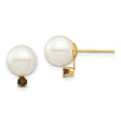 14K 8-8.5Mm White round Freshwater Cultured Pearl Smoky Quartz Post Earring XF754E/SQ