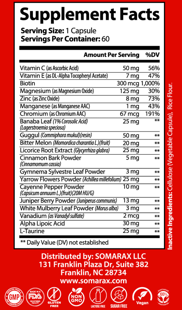 Sweetheart – Blood Sugar Supplement, 20 Natural Ingredients for Healthy Blood Sugar Levels, Cardiovascular Health, Sugar Balance, Strengthens Immune System, 60 Capsules by Somarax