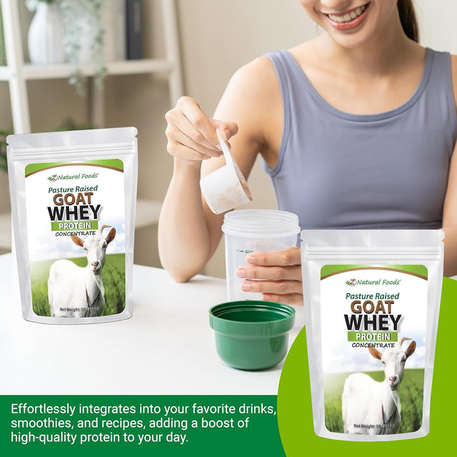 Z Natural Foods Goat Whey Protein Powder Concentrate, Unflavoured and Undenatured Protein Powder Enriched with Vital Proteins for Weight Loss, 100% Pure, Gluten Free, Non GMO, Kosher, 1 Lb