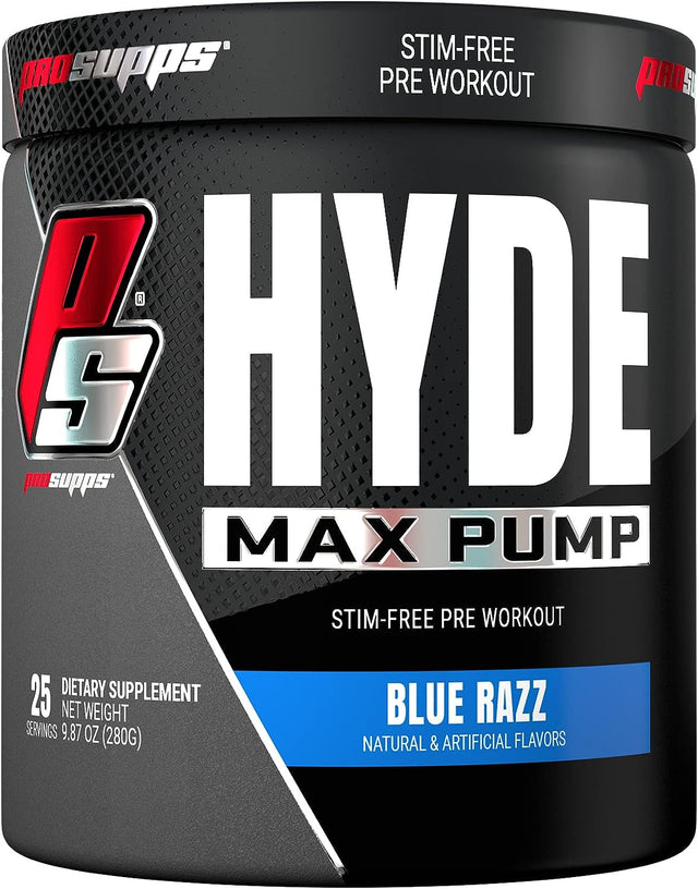 PROSUPPS Hyde Max Pump Pre Workout for Men and Women - Nitric Oxide Supplement for Pump and Endurance - Stimulant Free Pre Workout to Promote Blood Flow and Muscle Strength (Blue Razz, 25 Servings)