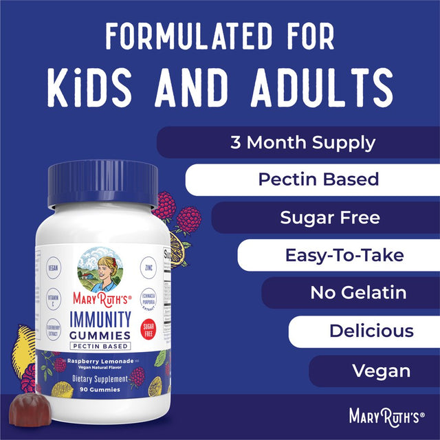 Maryruth'S | Immunity Gummies (Raspberry Lemonade) | 5-In-1 Powerful Blend of Zinc, Elderberry, Vitamin C, Vitamin D, and Echinacea for Kids & Adults | Vegan, Non-Gmo, Gluten Free | 90Ct