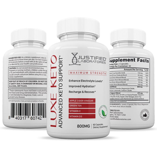 (2 Pack) Justified Laboratories Luxe ACV Pills 1275Mg Stronger than Gummies Advanced Keto Support 120 Capsules