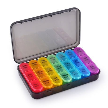 Greencycle Weekly Pill Organizer, 7 Day / 3 Times a Day Large Pill Cases Moisture-Proof Pill Box AM PM Medicine Organizer to Hold Vitamins Fish Oil Compartments Supplements (Rainbow)