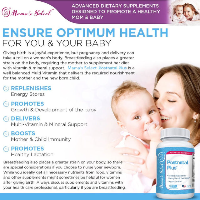 Mama'S Select Postnatal plus Vitamins - 60 Veggie Capsules - 2 Month Supply - Designed to Support Breastfeeding & Lactating Mothers - with Vitamin D, Iron and Methyl Folate for MTHFR !