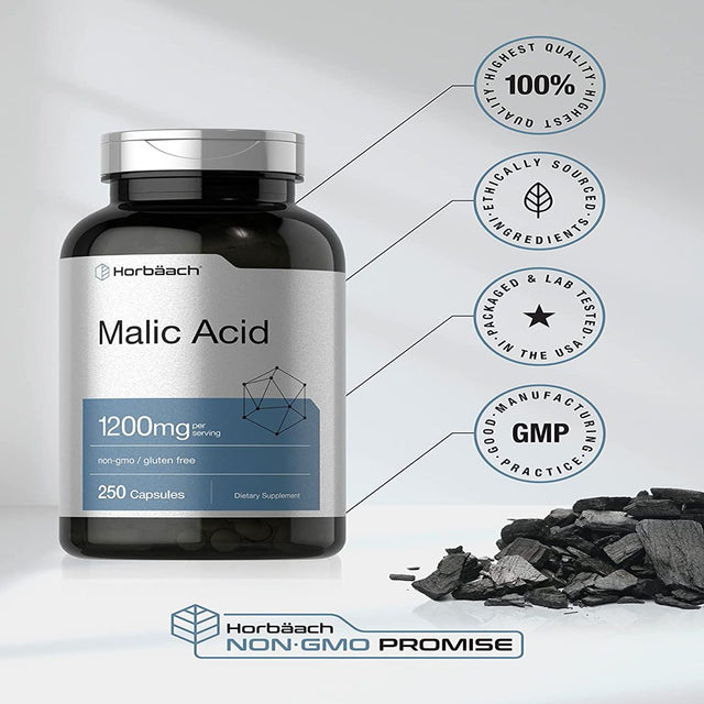 Malic Acid Capsules | 1200Mg | 250 Count | Non-Gmo and Gluten Free Supplement | by Horbaach