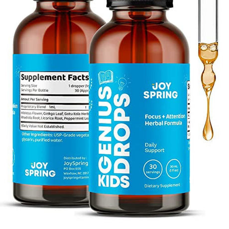 Genius Drops Brain Supplement for Kids - Kids Focus and Attention Supplements Support Healthy Brain Function - Organic Kids Focus and Attention Drops - Ginkgo Biloba for Kids Focus Supplement for Kids