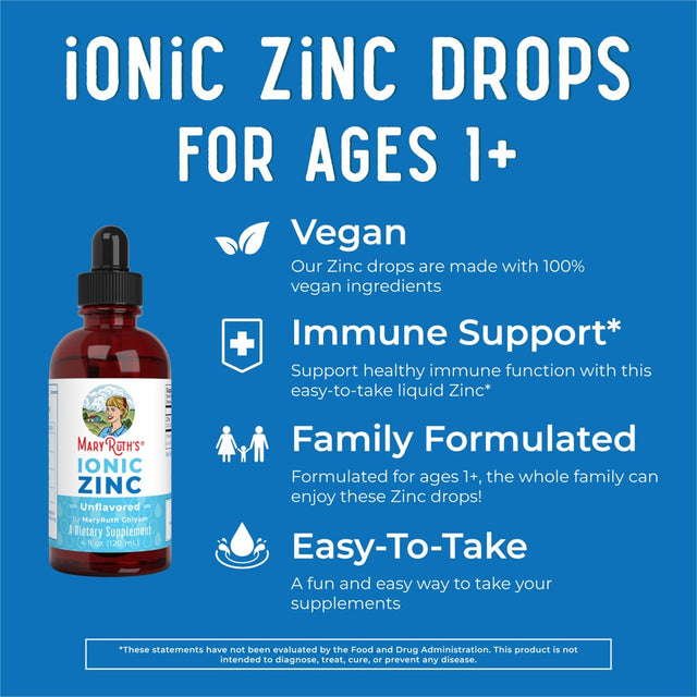 Zinc Supplements for Immune Support | Ionic Zinc for Kids & Adults | Liquid Zinc Supplement | 40 Day Supply | Zinc Sulfate | Skin Care Supplement | Vegan | Gluten Free | Glycerin Based | 4 Oz