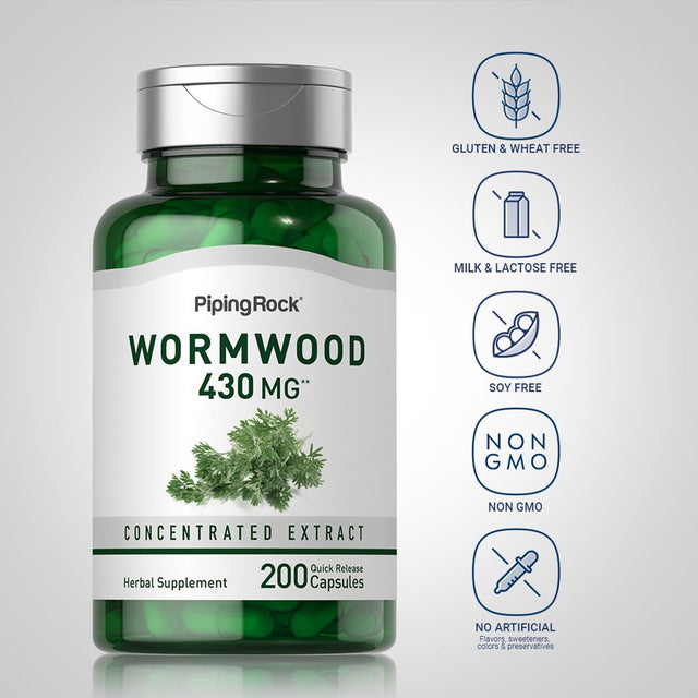 Wormwood Capsules 430Mg | 200 Count | Concentrated Herbal Extract | Artemisinin Supplement | Non-Gmo, Gluten Free | by Piping Rock