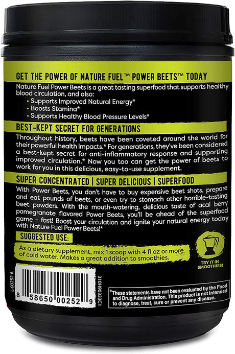 Nature Fuel Power Beets Super Concentrated Circulation Superfood Dietary Supplement – Delicious Acai Berry Pomegranate Flavor – Non-Gmo Beet Root Powder - 60 Servings