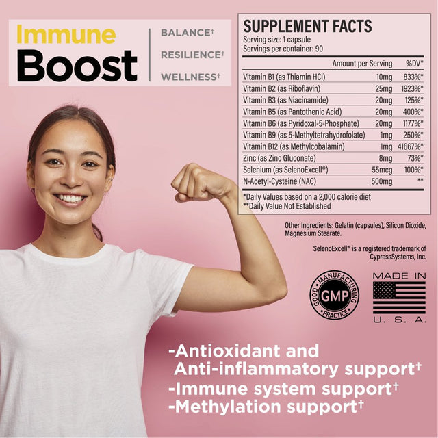 Healthybrain Immune Boost 90 Days Vitamin B1, B2, B3, B5, B6, B9, B12, Zinc, Selenium, N-Acetyl-Cysteine (NAC)