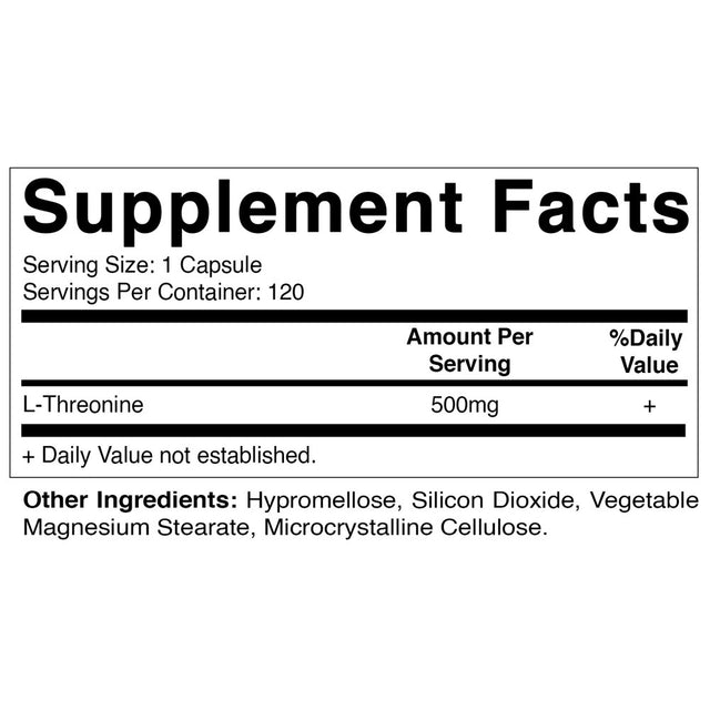 Vitamatic L-Threonine 500 Mg 120 Vegetable Capsules - Promotes Healthy Liver, Cardiovascular & Structural Function