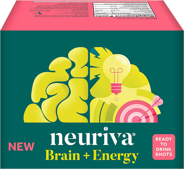 NEURIVA Brain + Energy Shots, Nootropic Brain Supplement for Focus & Concentration with Neurofactor, Vitamin B12 & 150Mg Caffeine for an Energy Boost - (12 Count), Strawberry Lemonade