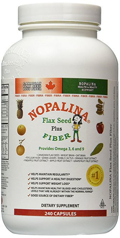 Nopalina Flax Seed & Fiber plus Formula - 240 Capsules Count - Weight & Dietary Supplement - Helps with Constipation