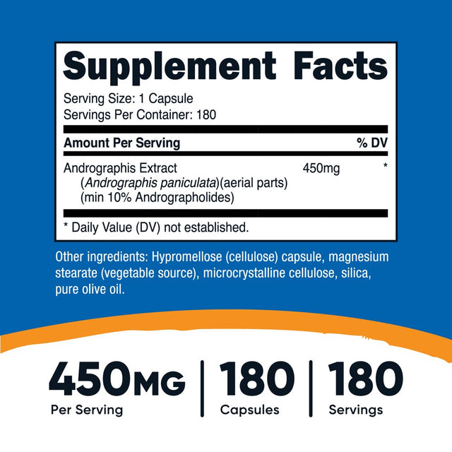 Nutricost Andrographis Extract 450Mg, 180 Vegetarian Capsules - Non-Gmo & Gluten Free Supplement