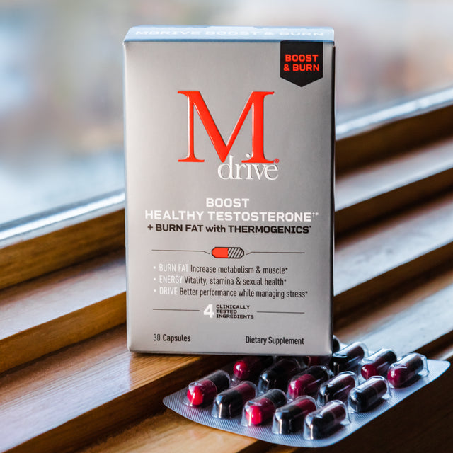 Mdrive Boost & Burn Testosterone Booster and Fat Burner for Men, Natural Energy, Burn Fat, Stress Relief, 30 Capsules