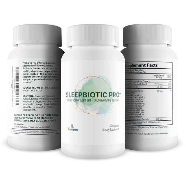 Sleepbiotic Pro - Multi-Strain Probiotic Sleep Support - Aid Gut Health & Immune Support - Promote Relaxation & Sleep Quality with Premium Probiotics - Lactobacillus & Bifidobacterium - 40 Billion CFU