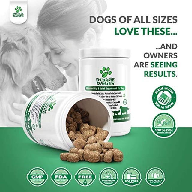 Doggie Dailies Glucosamine for Dogs, 225 Soft Chews, Advanced Hip and Joint Supplement for Dogs with Glucosamine, Chondroitin, MSM, Hyaluronic Acid and Coq10, Premium Dog Glucosamine (Peanut Butter)