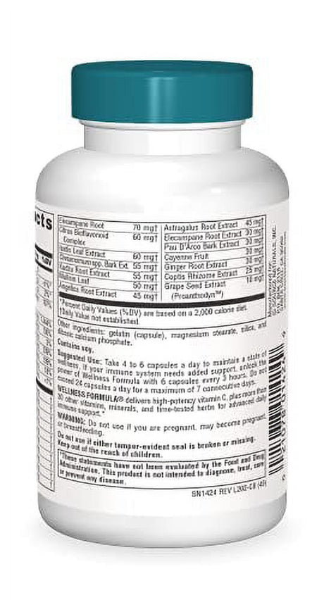 Source Naturals Wellness Formula Bio-Aligned Vitamins & Herbal Defense for Immune System Support - Dietary Supplement & Immunity Booster - 60 Capsules