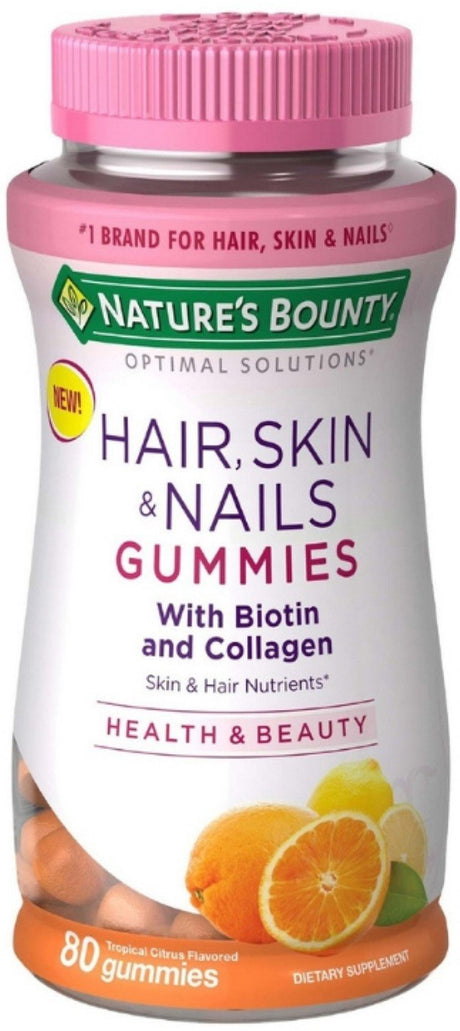 Nature'S Bounty Hair, Skin, & Nail Health with Biotin & Collagen Dietary Supplement Gummies, Orange, 80 Ea (Pack of 3)