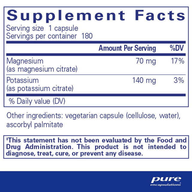 Pure Encapsulations Potassium Magnesium (Citrate) | Supports Heart Health, Muscles, Bone Mineralization, Nerves, and Acid/Alkaline Balance* | 180 Capsules