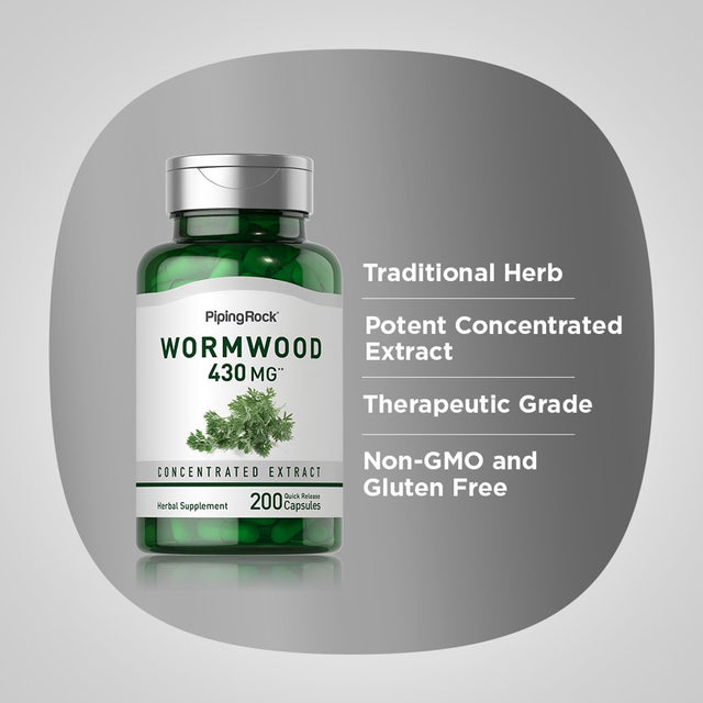 Wormwood Capsules 430Mg | 200 Count | Concentrated Herbal Extract | Artemisinin Supplement | Non-Gmo, Gluten Free | by Piping Rock